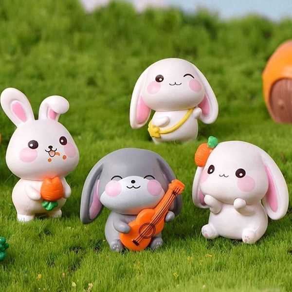 Bunny Set Fairy Garden Miniature Ornaments set of 4 - Back Garden Nursery
