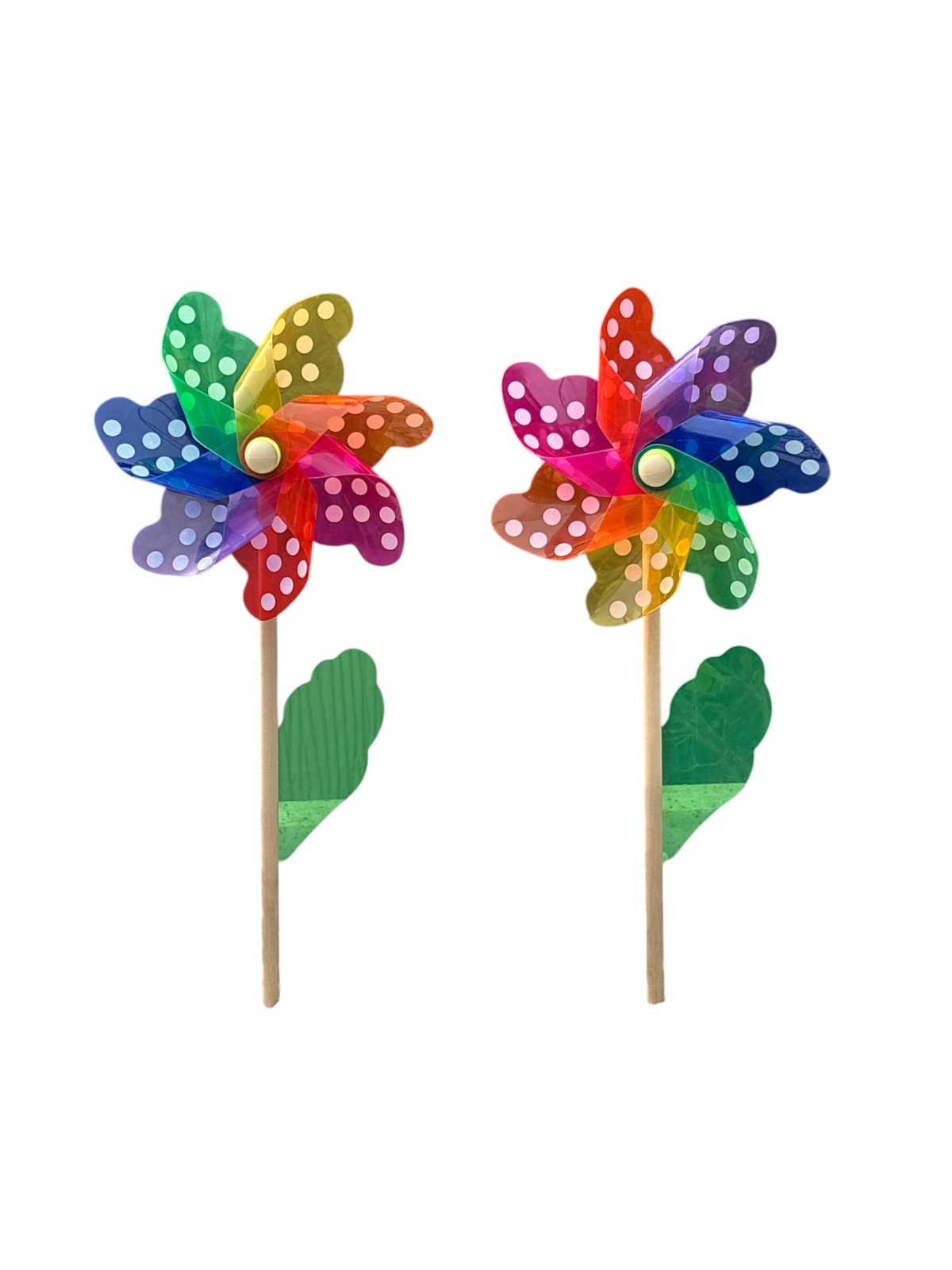 Multicolor Polka Dot Flower Garden Windmill - Set of 4  - Back Garden Nursery