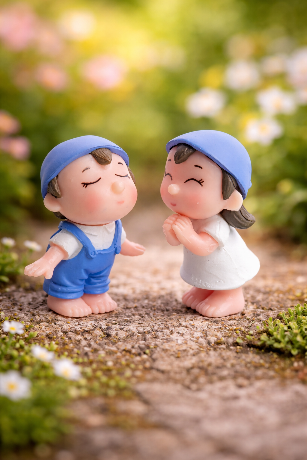 Cute Blue Hat Couple Miniature Decor Item for Home Décor - Back Garden Nursery