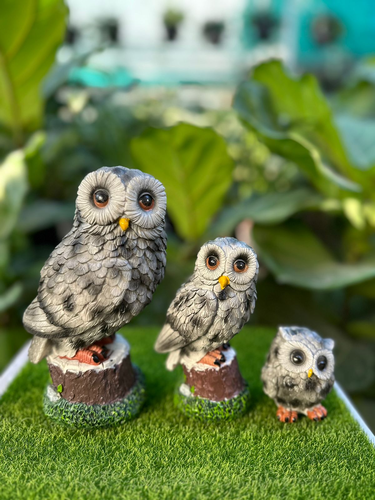 Resin Owl Family Showpiece Set Of 3 For Home and Garden Decor
