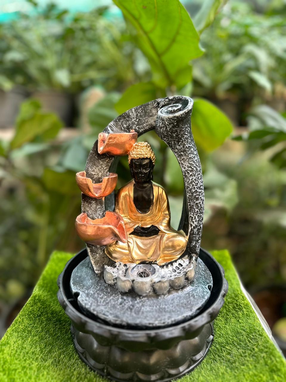 11" inch 3 Step Buddha figure Curve Flower Ring Table Top Water Fountain for Home AND Garden decor.