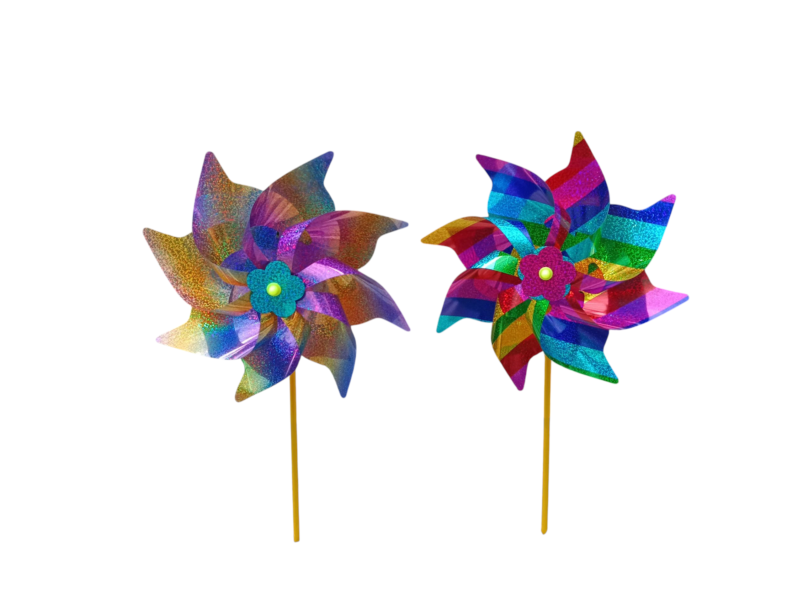 Set of 4 Glossy Striped Flower Windmill Wind Spinner/ Home/ Garden Windmill  -  Back Garden Nursery