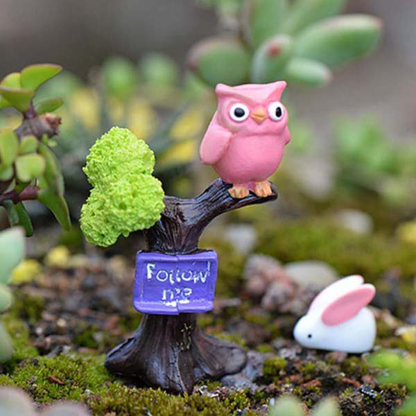 Miniature Owl On Tree Fairy Garden Toy - Back Garden Nursery