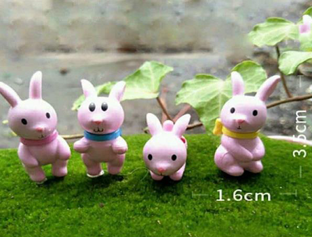 Miniature Rabbit Pink Animal Fairy Garden Set of 4 - Back Garden Nursery