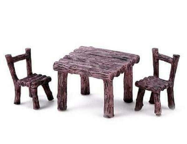 Wooden Table & Chair Fairy Dollhouse Accessories set of 3 - Back  Garden Nursery