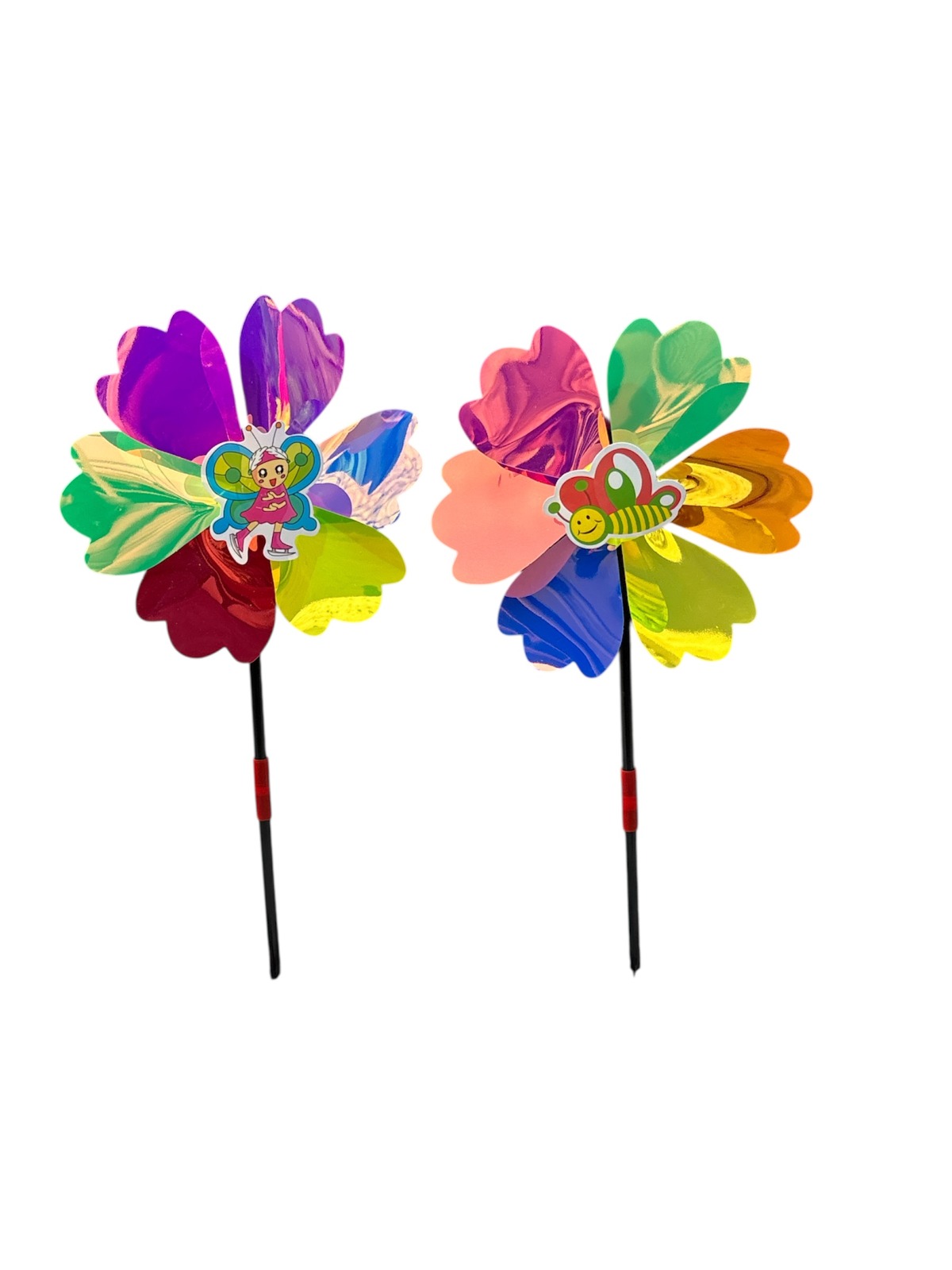 Kids Cartoon Butterfly Bee Design Multicolor Garden Windmill - Set of 4 - Back Garden Nursery
