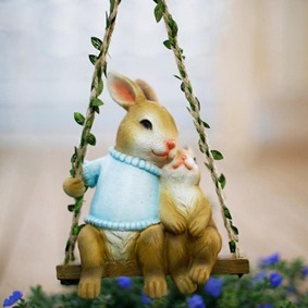 Cute Rabbit with Baby Hanging Garden Décor for Home & Garden - Back Garden Nursery