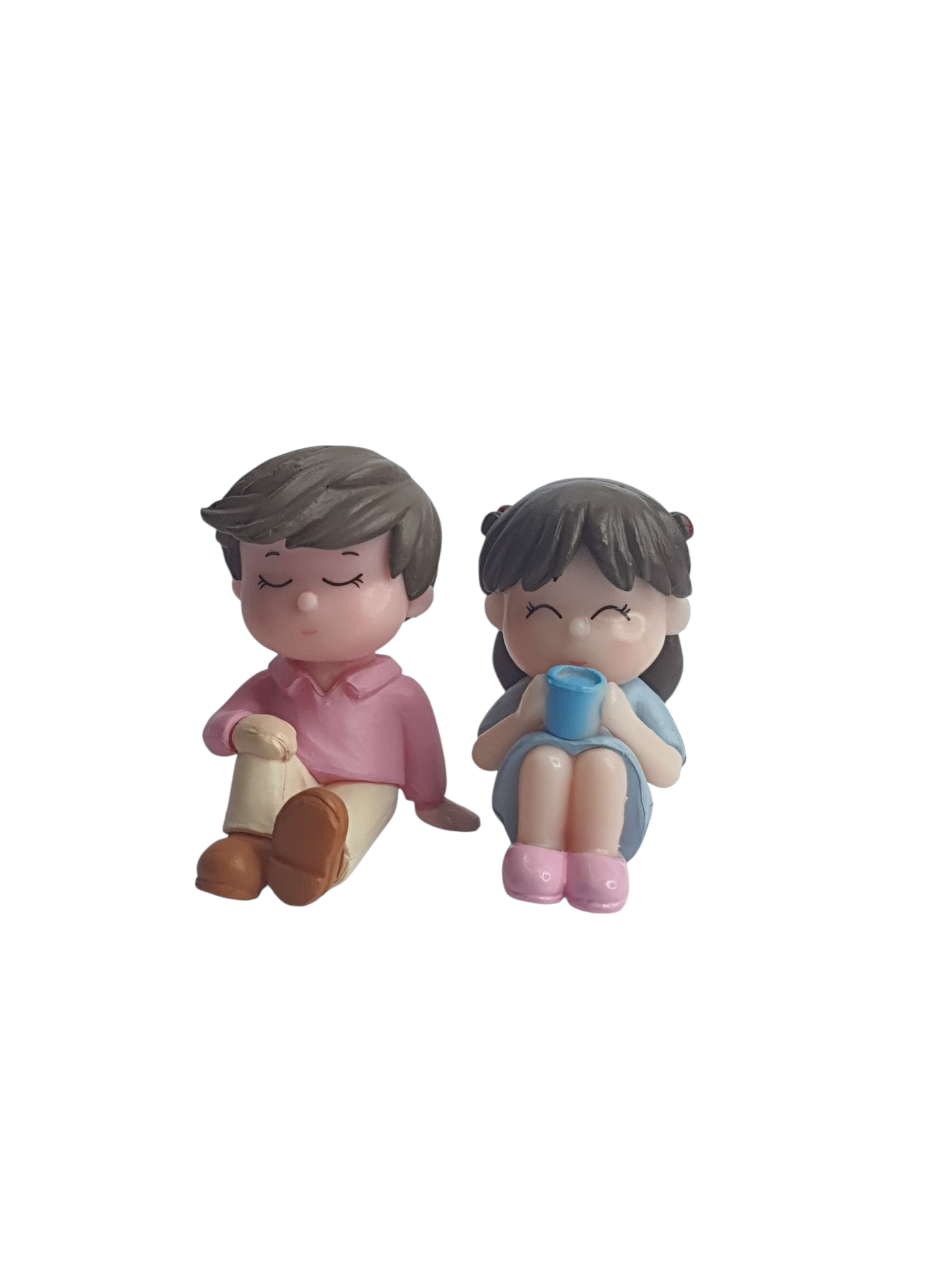 Cute Child Couple Miniature Figurine Set – Adorable Sitting Kids Décor Back Garden Nursery