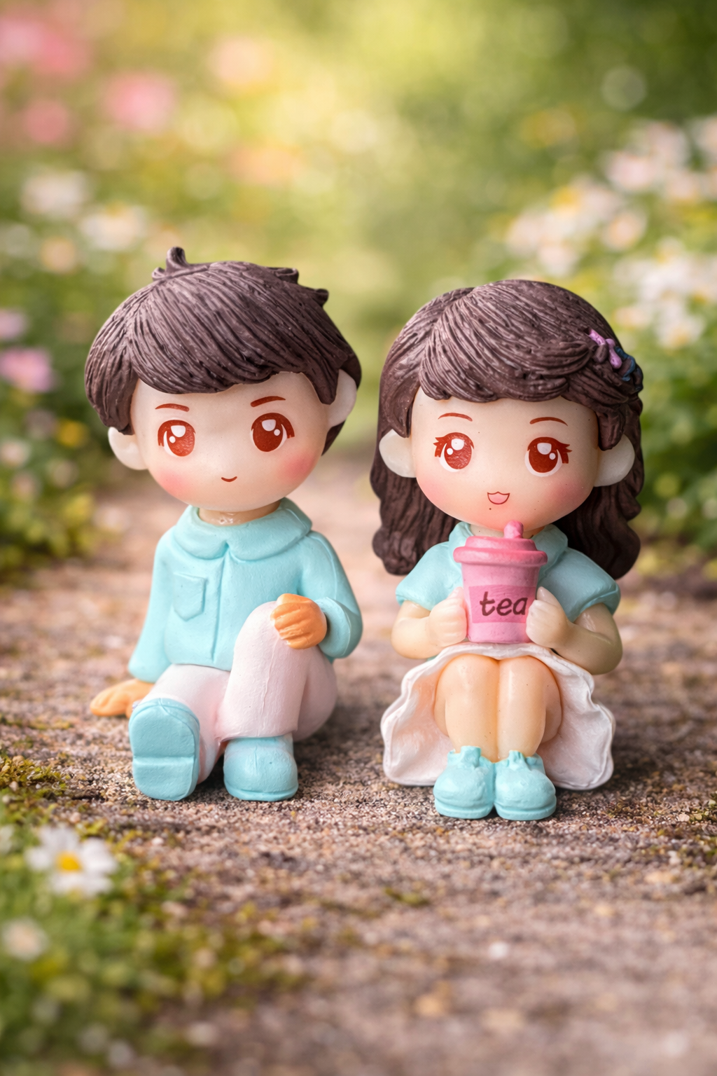 Cute Sitting Couple Miniature Decor Item for Home Décor - Back Garden Nursery
