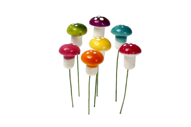 Pin  coloured Mushroom Miniature Accessories set of 10 - Back Garden Nursery