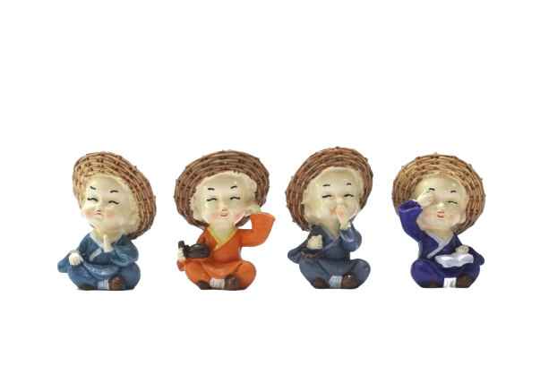 New Hay Hat Buddha Miniature Figurine Set of 4 - Back Garden Nursery