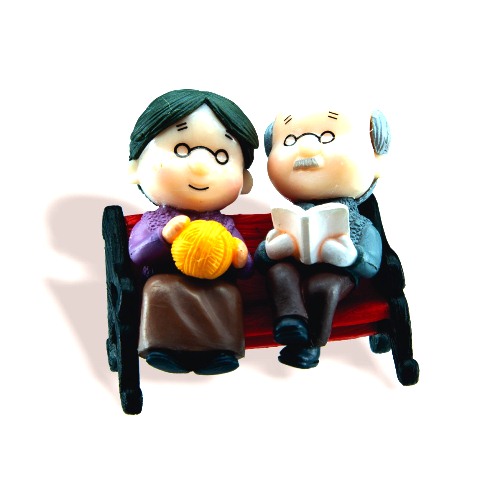 Grandparents Sitting on Bench Miniature – Polyresin Couple Figurine for Fairy Garden - Back Garden Nursery