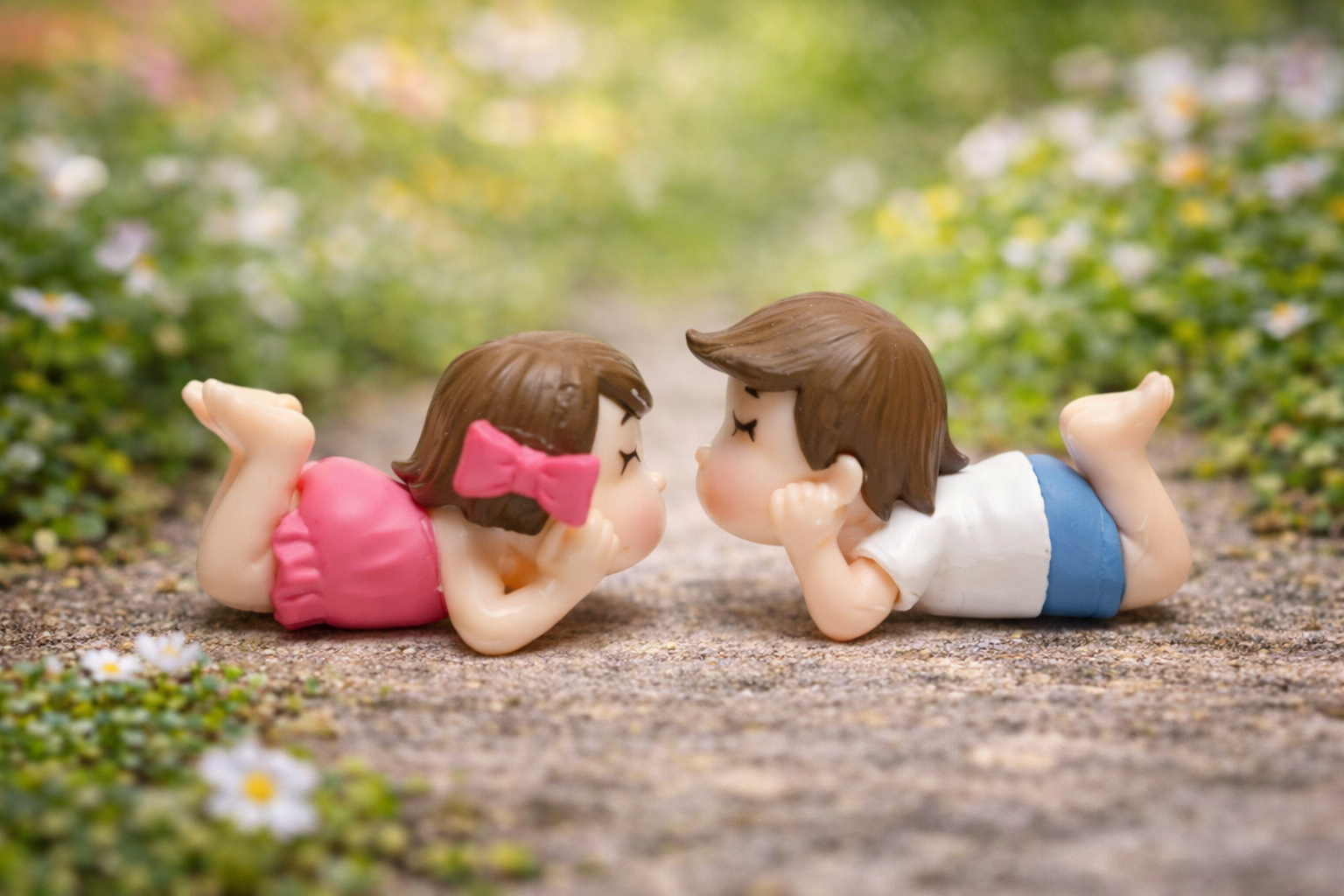 Cute Lying Couple Miniature Home Décor Figurine - Back Garden Nursery