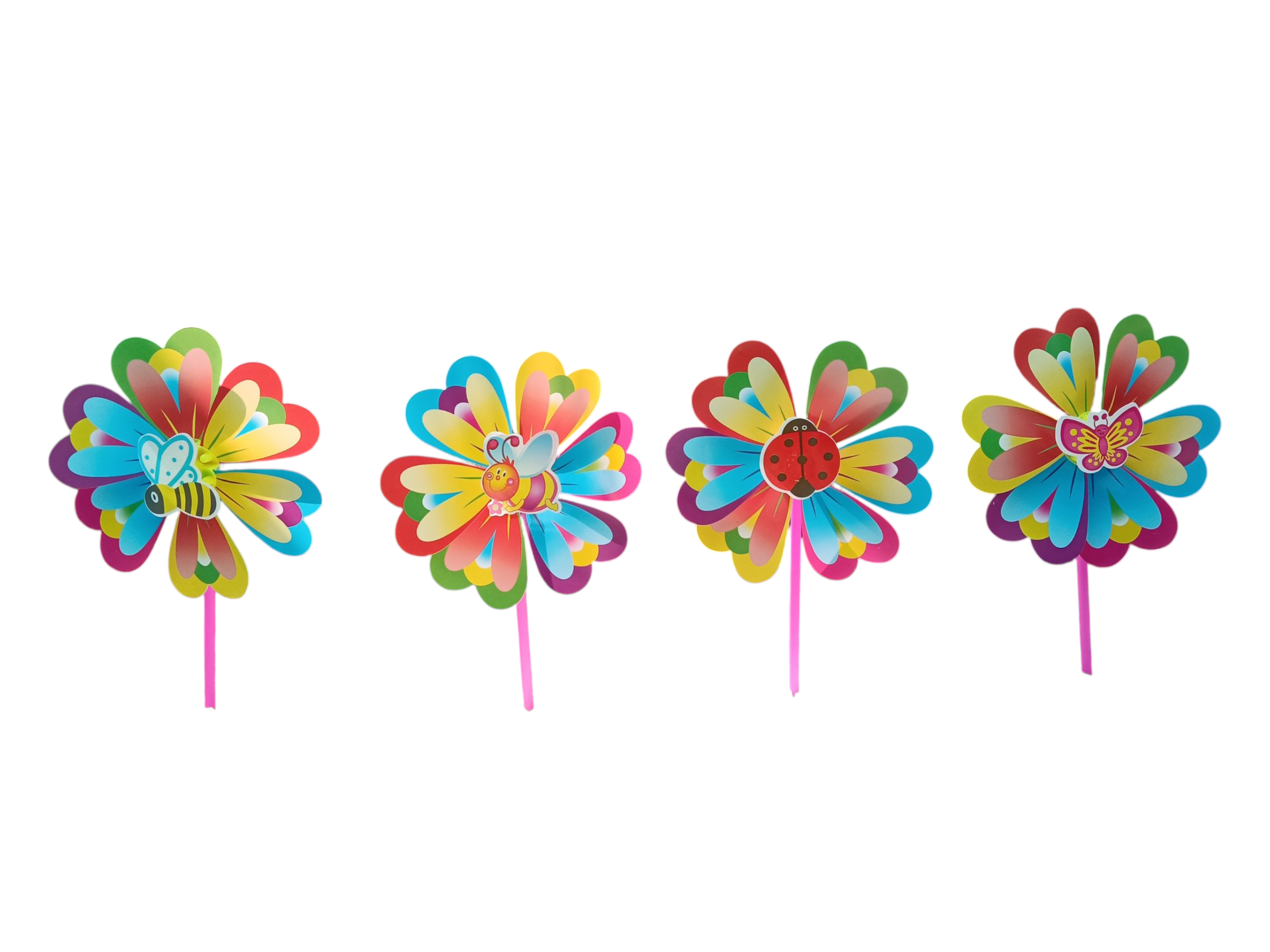 Set of 4 Double layered Animal Flower Windmill Spinner - Back Garden Nursery