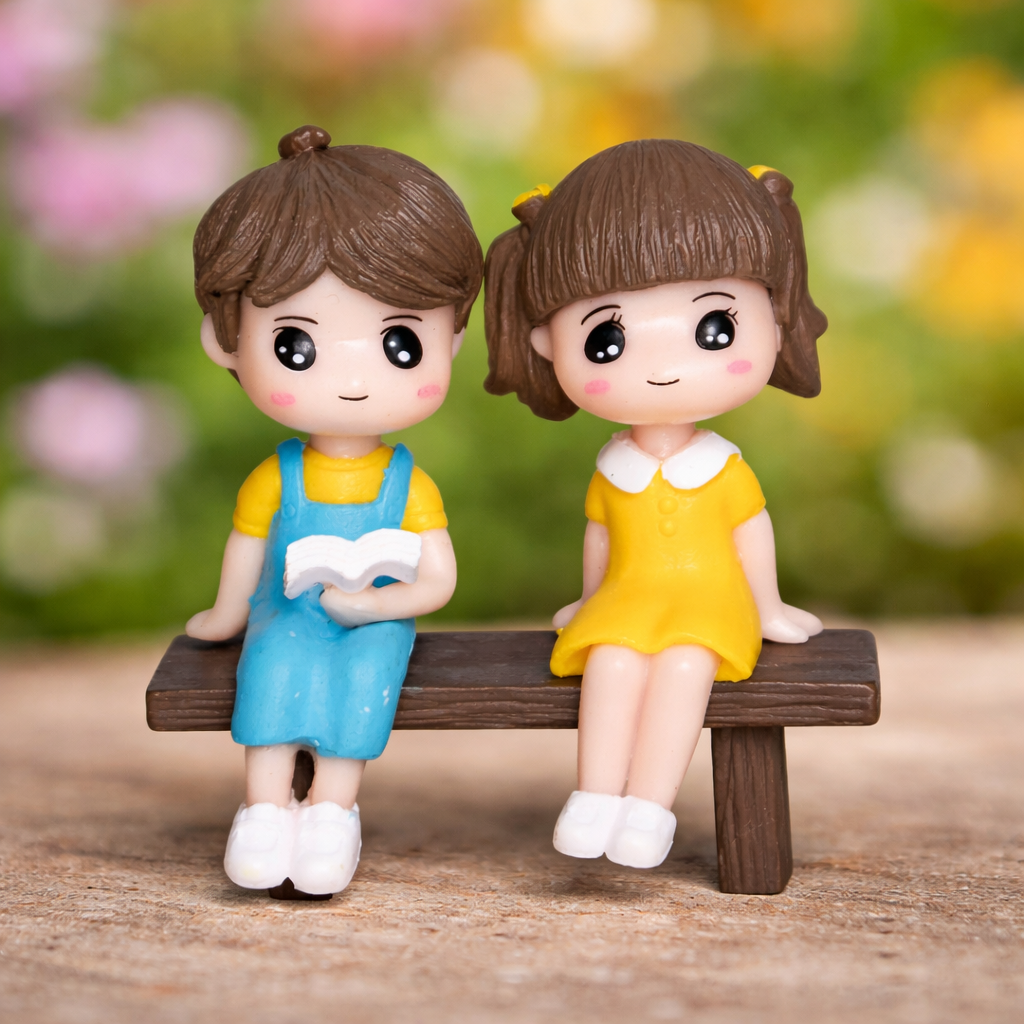 Bench Couple Miniature Decor for Home & Garden | Cute Sitting Couple Figurine - Back Garden Nursery