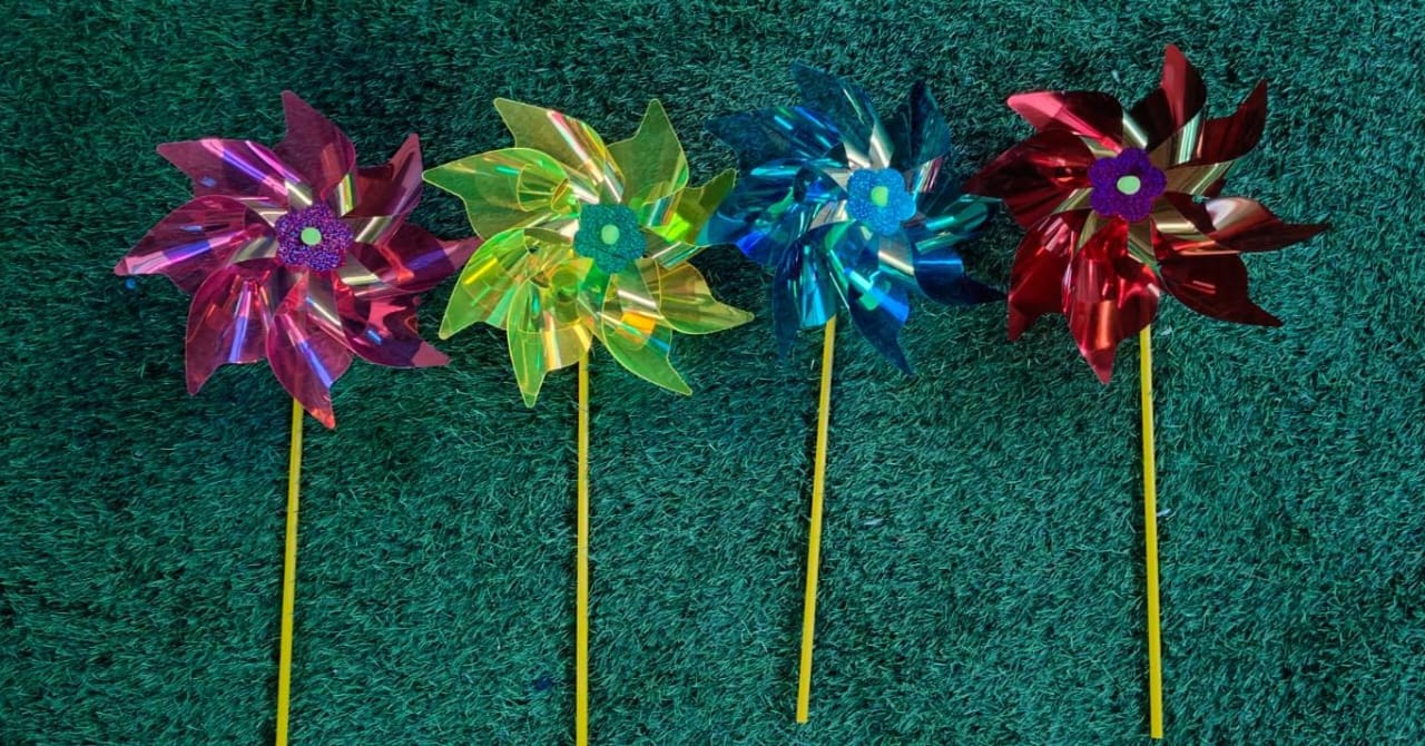 Glossy Striped Flower Windmill Wind Spinner/ Home/ Garden Windmill/ Back Garden Nursery