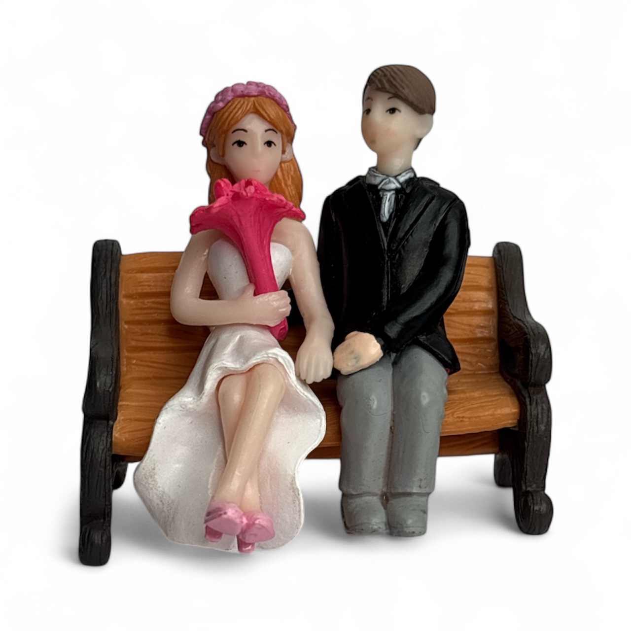 Romantic Sitting Couple Miniature on Bench - Back Garden Nursery