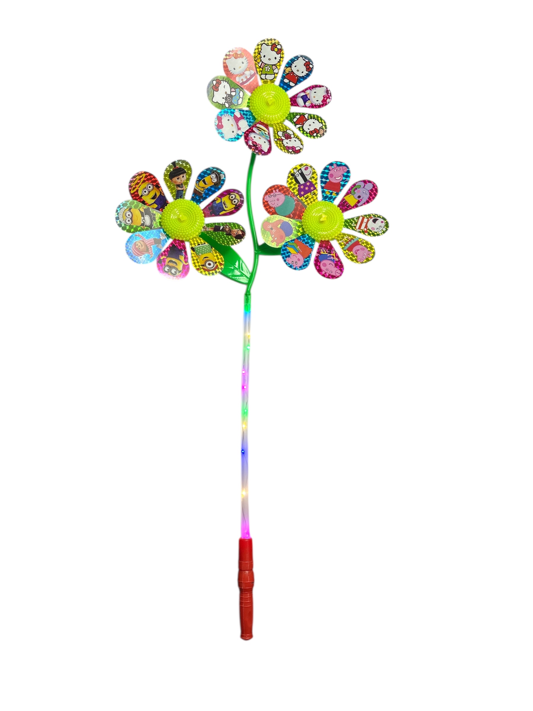 Triple Flower LED Light Windmill Set of 2 with Cartoon Prints - Back Garden Nursery