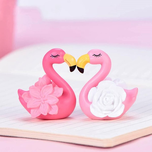 Miniature Floral Pink Swan Fairy Garden Ornament set of 2 - Back Garden Nursery