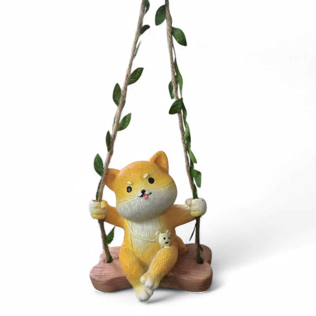 Cute Dog Sitting Swing Miniature Figurine for Garden & Home Décor - Back Garden Nursery