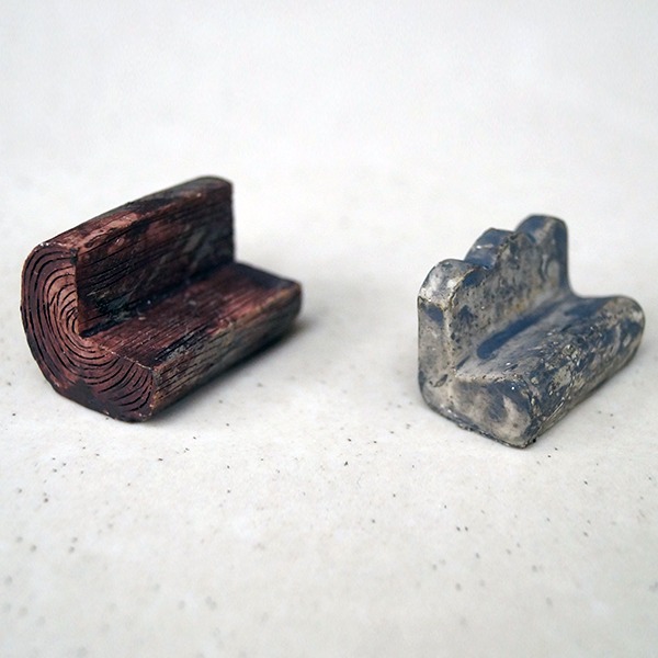 Miniature Stone Bench Fairy Dollhouse Ornament set of 2 - Back Garden Nursery