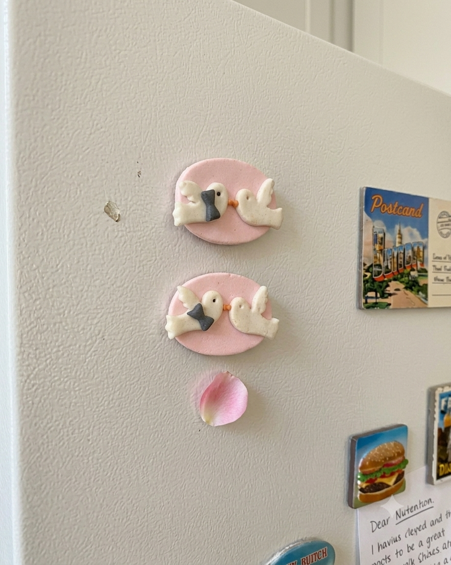 Handcrafted Romantic Dove Couple Keepsake Magnet