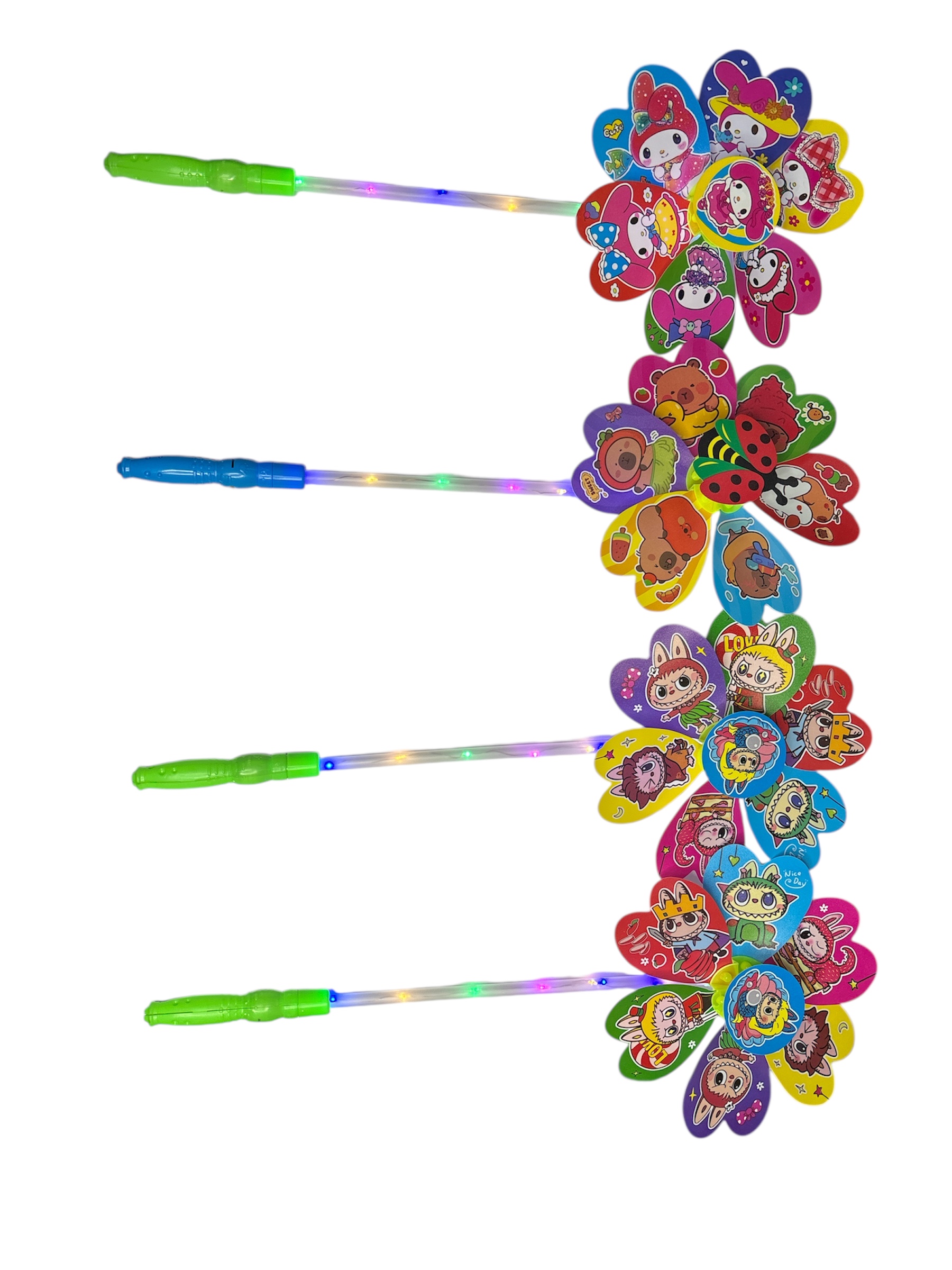 Character Print LED Light Windmill Set of 2 with Multicolor Lights - Back Garden Nursery