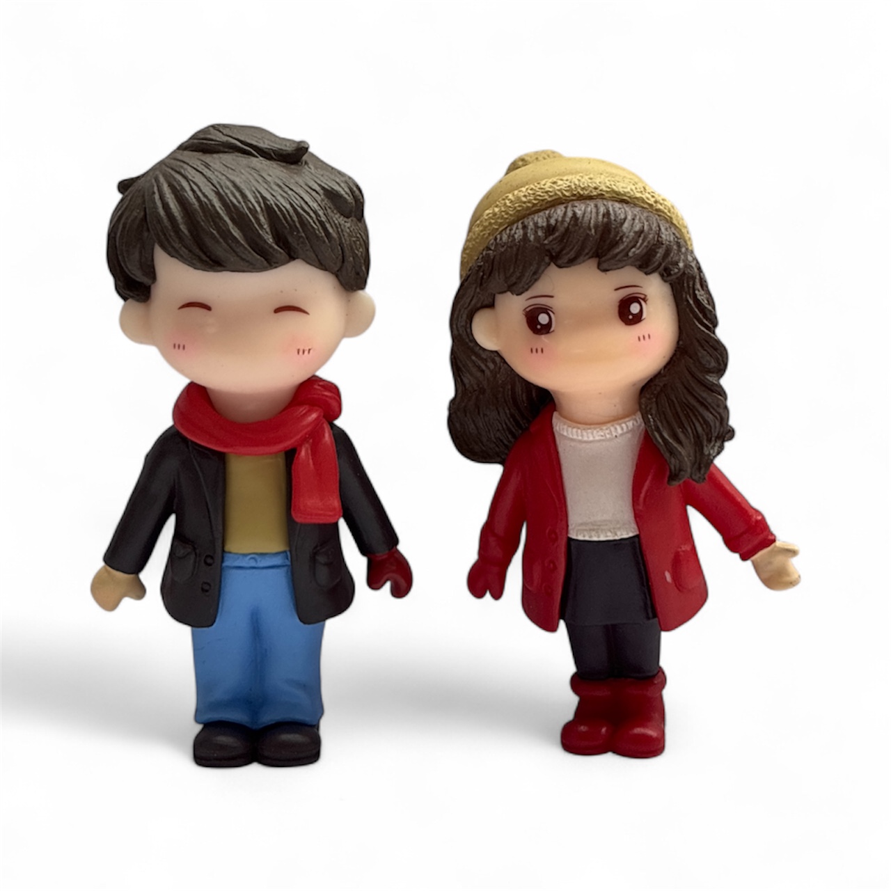 Winter Couple Miniature Figurines – Polyresin Standing Boy & Girl Set - Back Garden Nursery